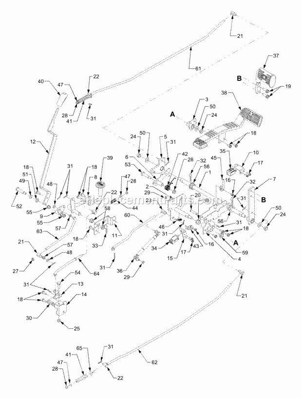 Controls Diagram and Parts List for 7284 54AD74H-710, 54AT74H-710 Cub Cadet Lawn Tractor